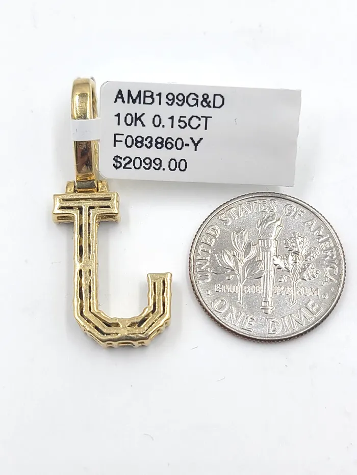 Globalwatches10 Charm Necklaces Real 10k Gold Diamond Letter J Initial Alphabet CharmPendant 125