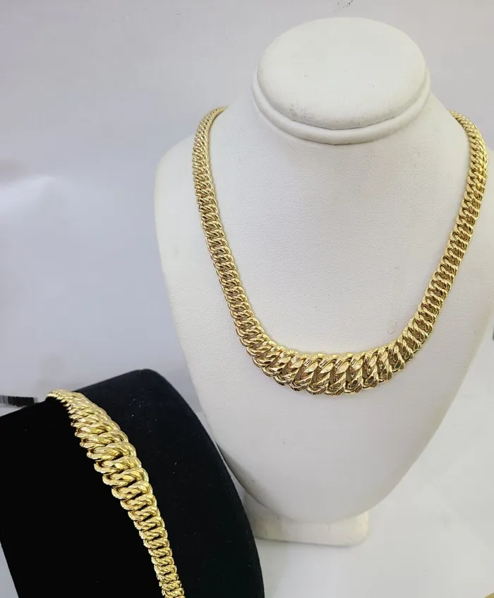 Gold and Diamond Bracelets 10K Gold Flat Byzantine Link Princesa Necklace Bracelet 7mm Real Yellow SET Gold and Diamond Bracelets 10K Gold Flat Byzantine Link Princesa Necklace Bracelet 7mm Real Yellow SET