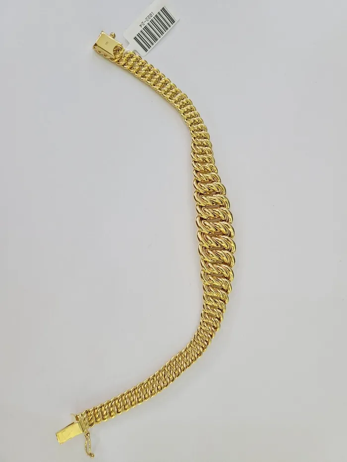 Gold and Diamond Bracelets 10K Gold Flat Byzantine Link Princesa Necklace Bracelet 7mm Real Yellow SET