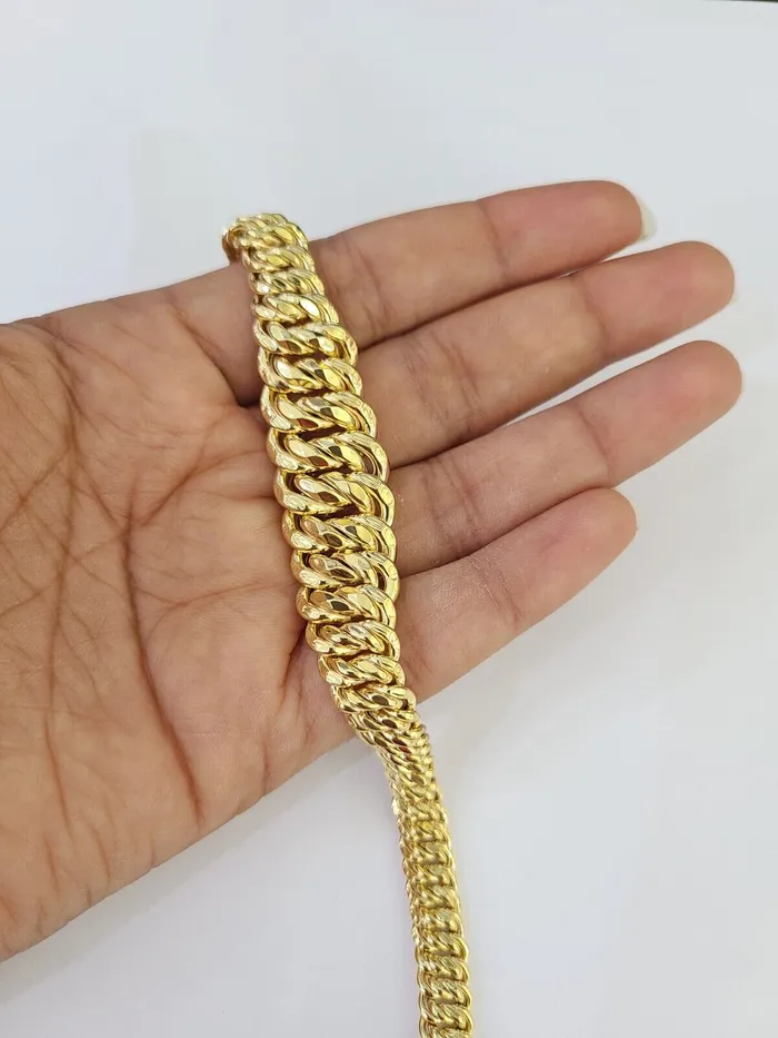 Gold and Diamond Bracelets 10K Gold Flat Byzantine Link Princesa Necklace Bracelet 7mm Real Yellow SET