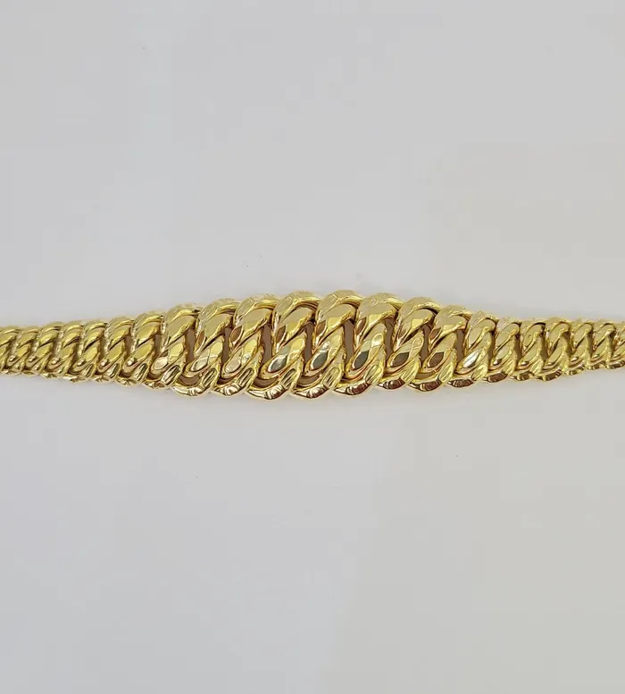 Gold and Diamond Bracelets 10K Gold Flat Byzantine Link Princesa Necklace Bracelet 7mm Real Yellow SET