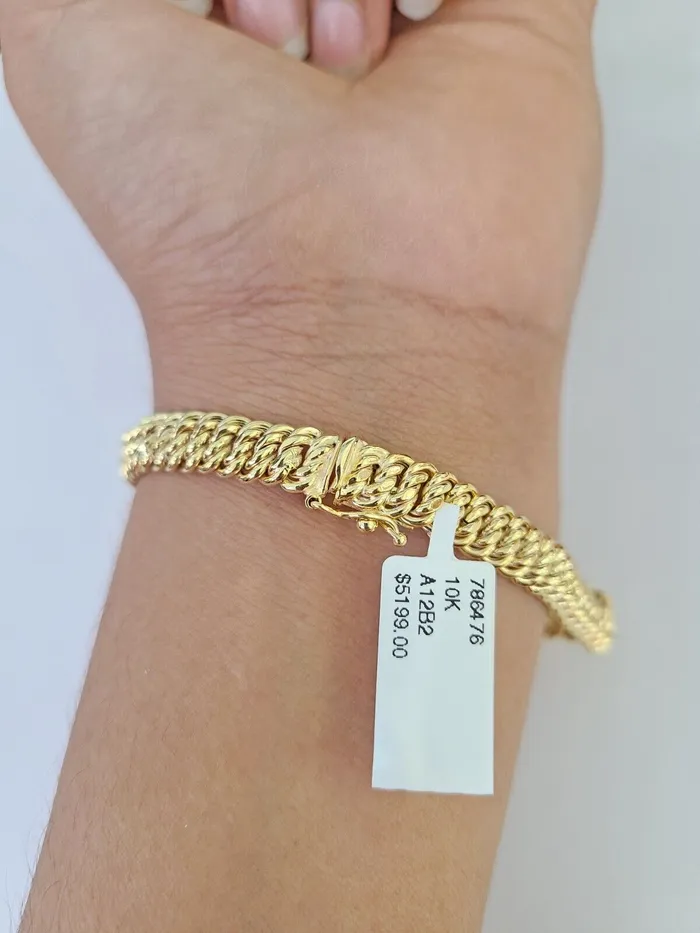 Gold and Diamond Bracelets 10K Gold Flat Byzantine Link Princesa Necklace Bracelet 7mm Real Yellow SET