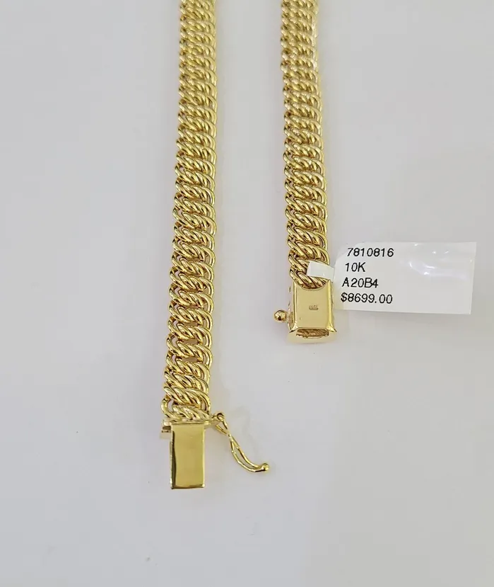 Gold and Diamond Bracelets 10K Gold Flat Byzantine Link Princesa Necklace Bracelet 7mm Real Yellow SET