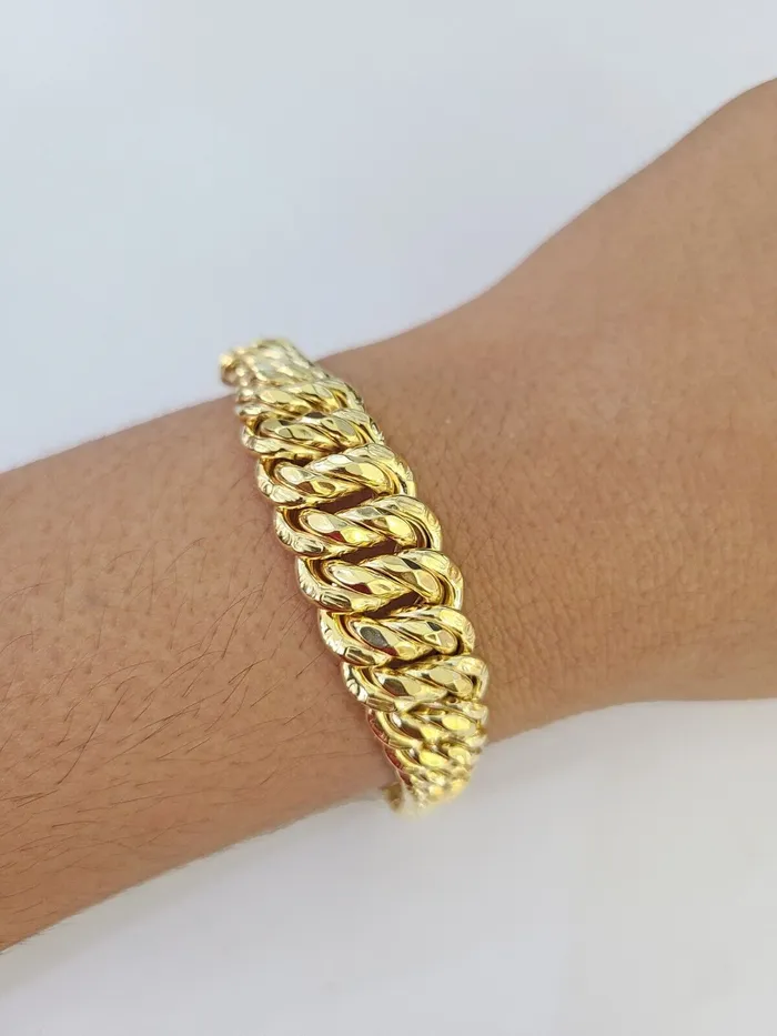 Gold and Diamond Bracelets 10K Gold Flat Byzantine Link Princesa Necklace Bracelet 7mm Real Yellow SET