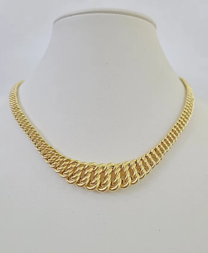 Gold and Diamond Bracelets 10K Gold Flat Byzantine Link Princesa Necklace Bracelet 7mm Real Yellow SET