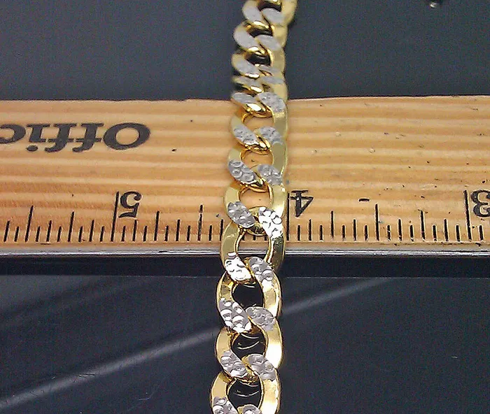 Gold and Diamond Bracelets 10K Yellow Gold Cuban Link Bracelet Diamond Cut Two tone 75 Inch 10mm Real Gold and Diamond Bracelets 10K Yellow Gold Cuban Link Bracelet Diamond Cut Two tone 75 Inch 10mm Real