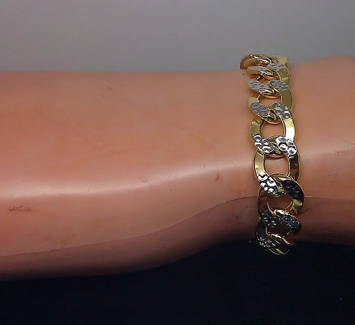 Gold and Diamond Bracelets 10K Yellow Gold Cuban Link Bracelet Diamond Cut Two tone 75 Inch 10mm Real