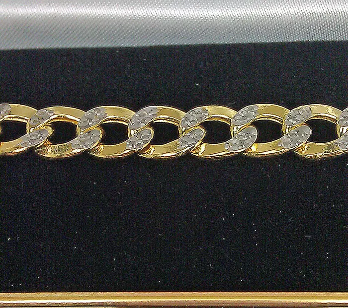 Gold and Diamond Bracelets 10K Yellow Gold Cuban Link Bracelet Diamond Cut Two tone 75 Inch 10mm Real