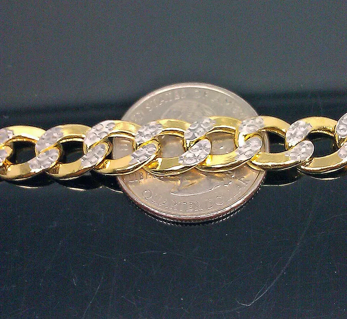 Gold and Diamond Bracelets 10K Yellow Gold Cuban Link Bracelet Diamond Cut Two tone 75 Inch 10mm Real