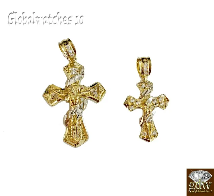 Gold and Diamond Charm Necklaces 10k gold Jesus cross Charm Real 10k yellow gold Mens Jesus Cross Charm pendant