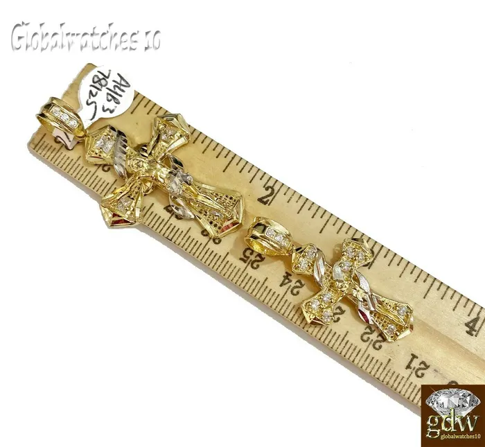 Gold and Diamond Charm Necklaces 10k gold Jesus cross Charm Real 10k yellow gold Mens Jesus Cross Charm pendant