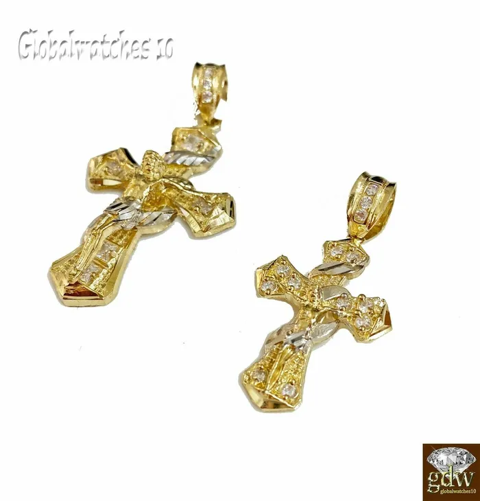 Gold and Diamond Charm Necklaces 10k gold Jesus cross Charm Real 10k yellow gold Mens Jesus Cross Charm pendant