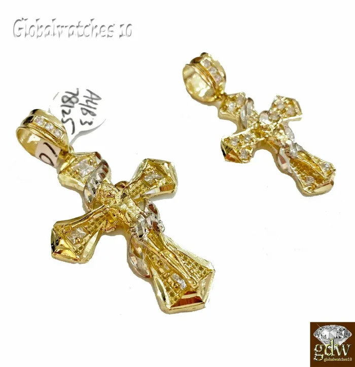 Gold and Diamond Charm Necklaces 10k gold Jesus cross Charm Real 10k yellow gold Mens Jesus Cross Charm pendant