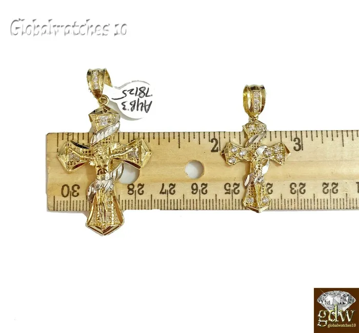 Gold and Diamond Charm Necklaces 10k gold Jesus cross Charm Real 10k yellow gold Mens Jesus Cross Charm pendant