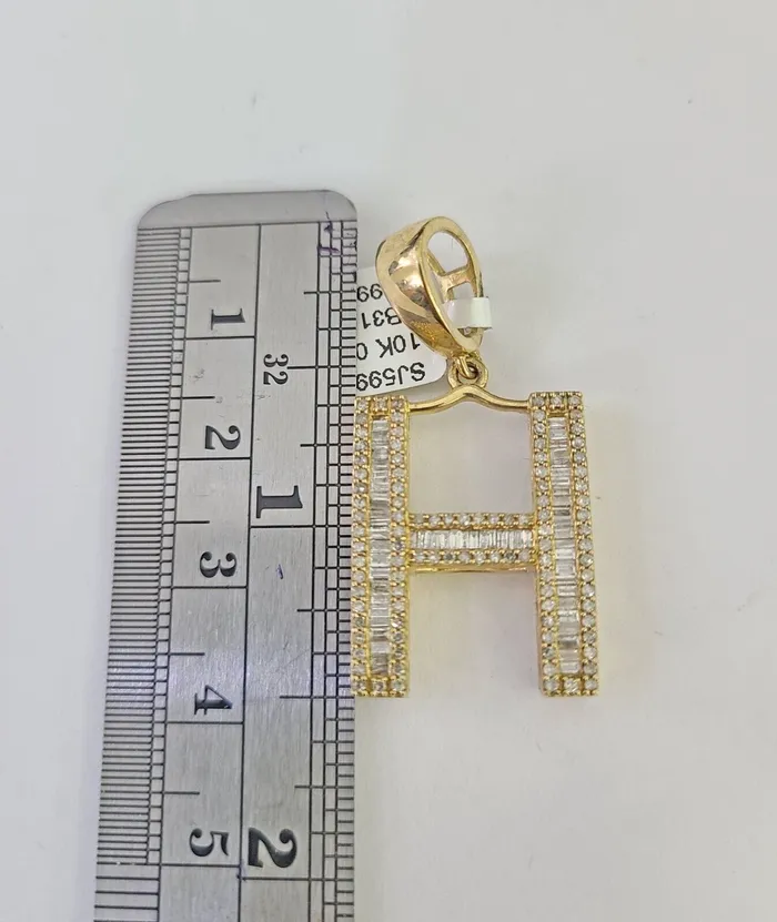 Gold and Diamond Charm Necklaces Real 10k Gold Diamond Letter H Initial Alphabet CharmPendant Yellow Real