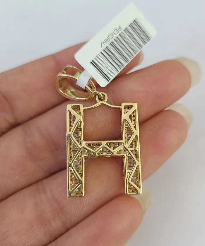 Gold and Diamond Charm Necklaces Real 10k Gold Diamond Letter H Initial Alphabet CharmPendant Yellow Real