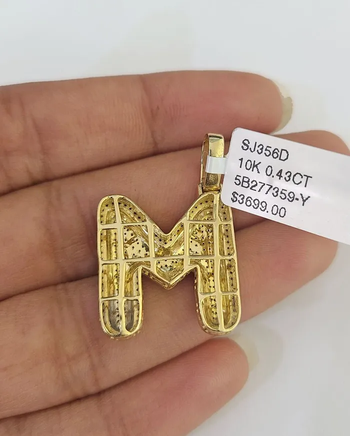 Gold and Diamond Necklaces 10K Franco Chain Diamond M Pendant Initial Charm Letter Necklace 1824 15mm