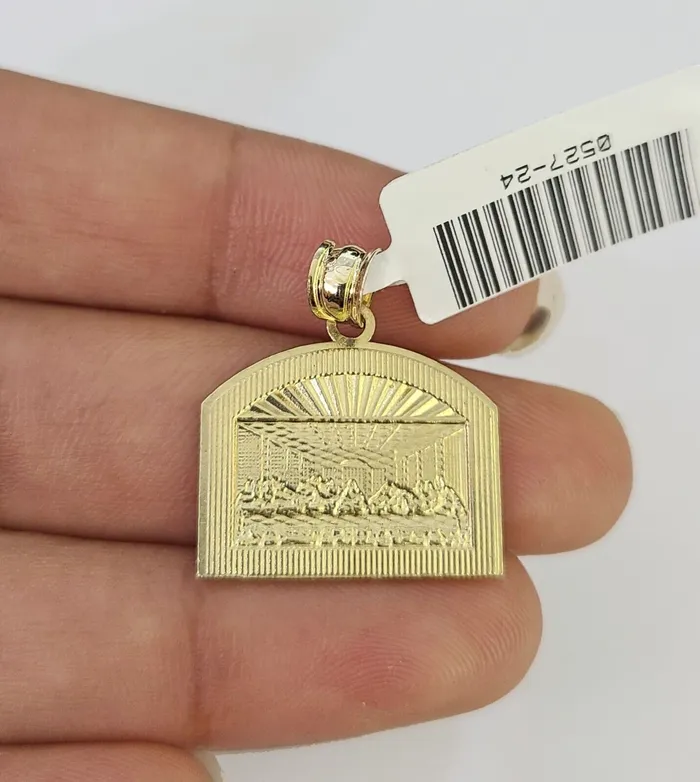 Gold and Diamond Necklaces 10K Gold Miami Cuban Chain Last Supper Charm 1828 3mm REAL Pendant Necklace