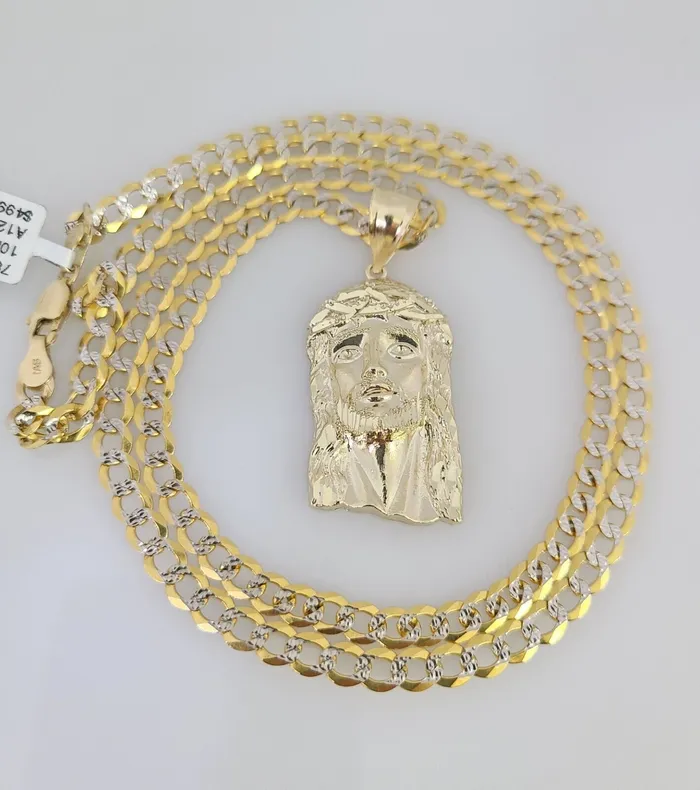 Gold and Diamond Necklaces 10k Gold Necklace Chain Jesus Head Charm Solid Cuban Curb 5mm 1828 Inch SET Gold and Diamond Necklaces 10k Gold Necklace Chain Jesus Head Charm Solid Cuban Curb 5mm 1828 Inch SET