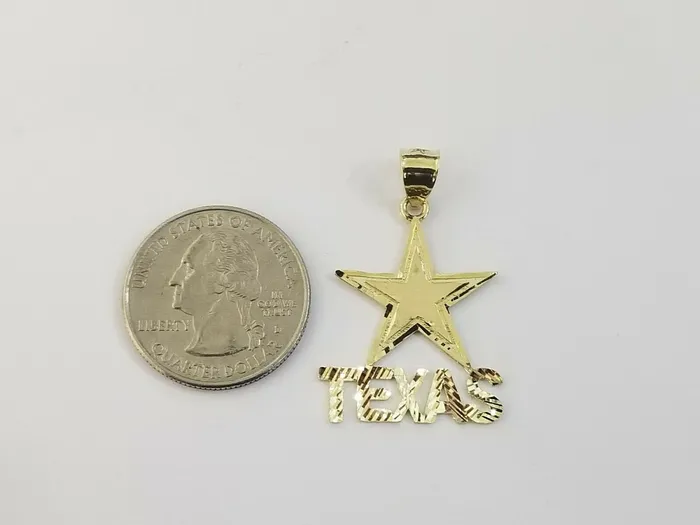 Gold and Diamond Necklaces 10k Yellow Gold Texas Star Charm Diamond Cut Pendant Men Women Real