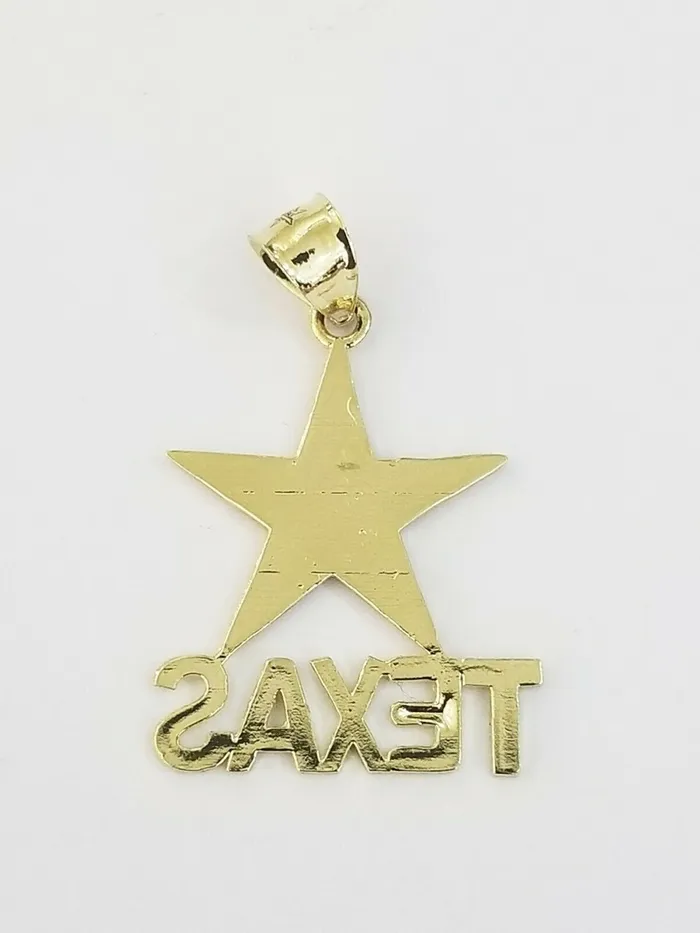 Gold and Diamond Necklaces 10k Yellow Gold Texas Star Charm Diamond Cut Pendant Men Women Real