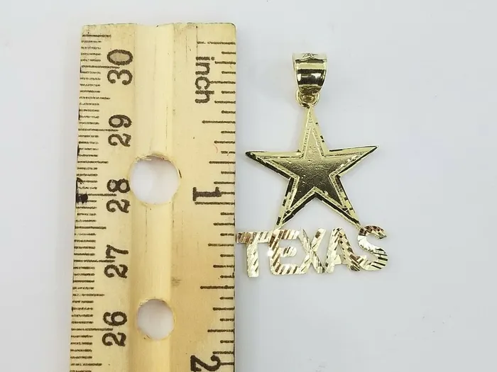 Gold and Diamond Necklaces 10k Yellow Gold Texas Star Charm Diamond Cut Pendant Men Women Real