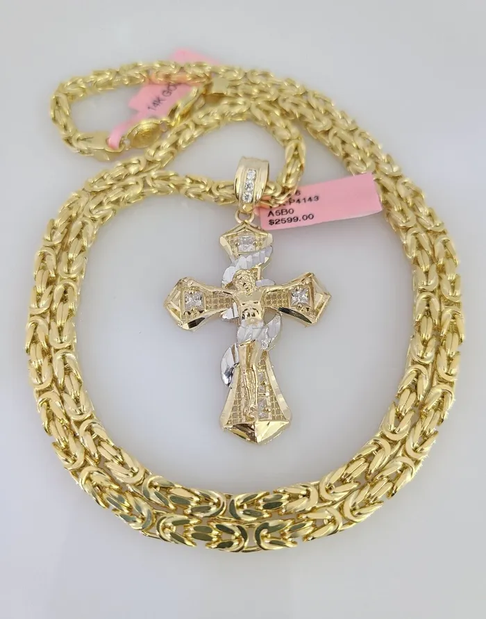 Gold and Diamond Necklaces 14K Gold Necklace Chain Jesus Spiral Cross Charm Turkish Byzantine 4mm 24 Gold and Diamond Necklaces 14K Gold Necklace Chain Jesus Spiral Cross Charm Turkish Byzantine 4mm 24