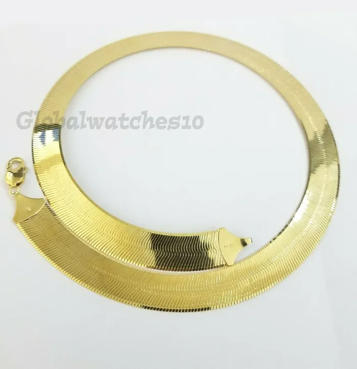 Gold and Diamond Necklaces REAL 10k 15mm Yellow Gold Herring Bone Chain Necklace 20 Inch Men Women SALE