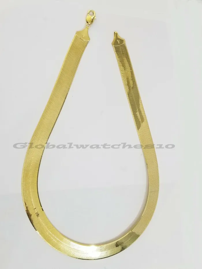 Gold and Diamond Necklaces REAL 10k 15mm Yellow Gold Herring Bone Chain Necklace 20 Inch Men Women SALE