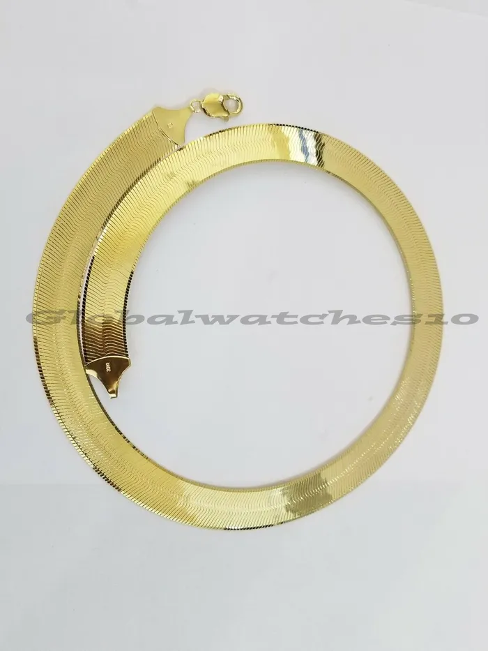 Gold and Diamond Necklaces REAL 10k 15mm Yellow Gold Herring Bone Chain Necklace 20 Inch Men Women SALE