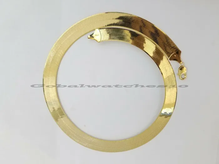 Gold and Diamond Necklaces REAL 10k 15mm Yellow Gold Herring Bone Chain Necklace 20 Inch Men Women SALE