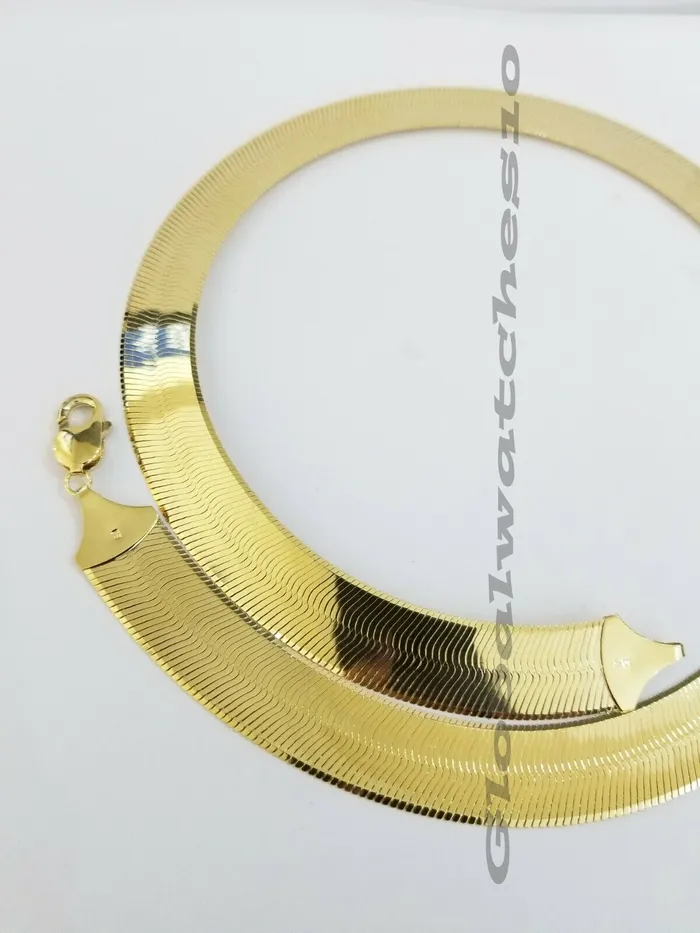 Gold and Diamond Necklaces REAL 10k 15mm Yellow Gold Herring Bone Chain Necklace 20 Inch Men Women SALE
