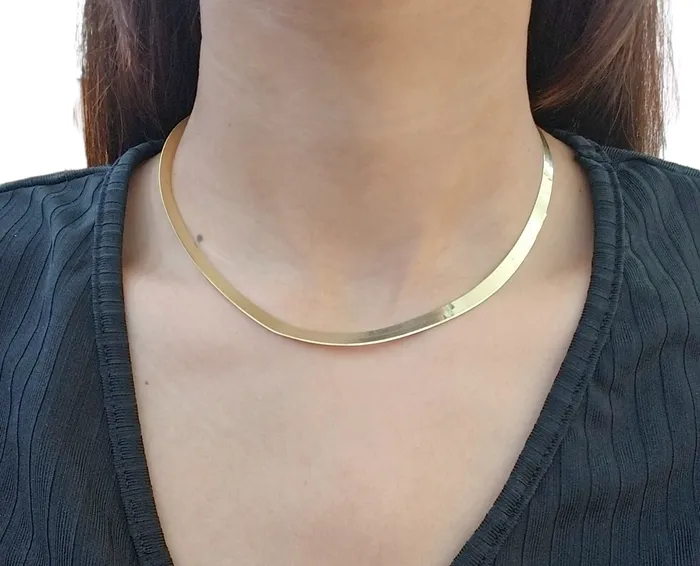 Gold and Diamond Necklaces Real 10K 5mm Yellow Gold Herring Bone Chain Necklace 22 Inch Lobster lock