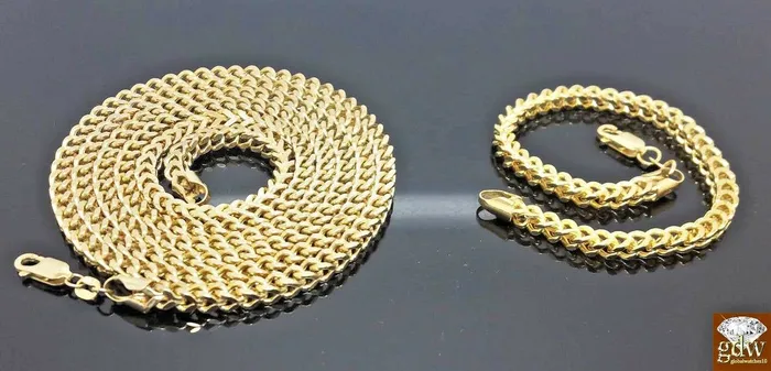 Gold and Diamond Necklaces Real 10k Yellow Gold 22 Franco Chain Bracelet 75 8 85 9 4mmNecklace10kt
