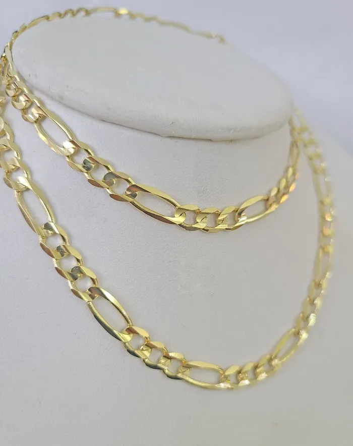 Gold and Diamond Necklaces Solid 10k Yellow Gold Figaro Link Chain 5mm 24 Men Women REAL Genuine