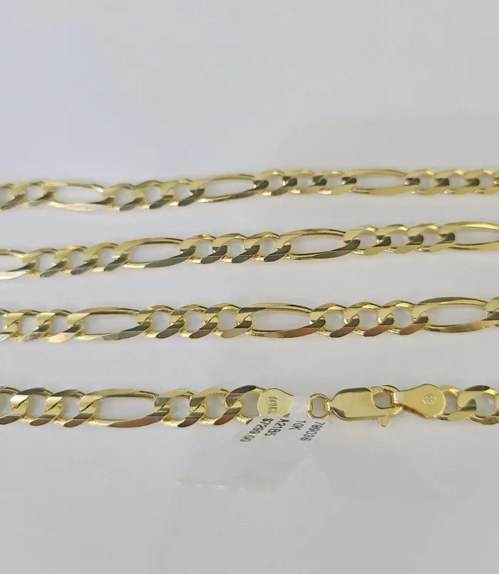 Gold and Diamond Necklaces Solid 10k Yellow Gold Figaro Link Chain 5mm 24 Men Women REAL Genuine