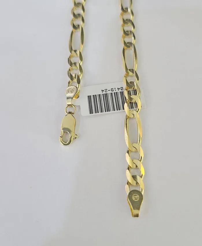 Gold and Diamond Necklaces Solid 10k Yellow Gold Figaro Link Chain 5mm 24 Men Women REAL Genuine
