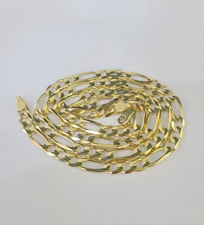 Gold and Diamond Necklaces Solid 10k Yellow Gold Figaro Link Chain 5mm 24 Men Women REAL Genuine