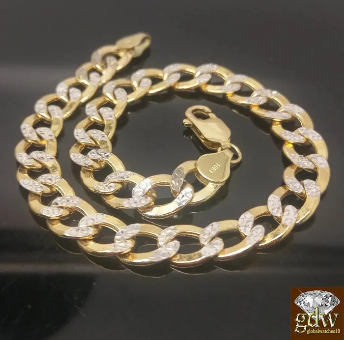 Gold and Diamond Real 10k Yellow Gold 9 Diamond Cuts Cuban curb Link Bracelet Rope Byzantine Bracelets Gold and Diamond Real 10k Yellow Gold 9 Diamond Cuts Cuban curb Link Bracelet Rope Byzantine Bracelets