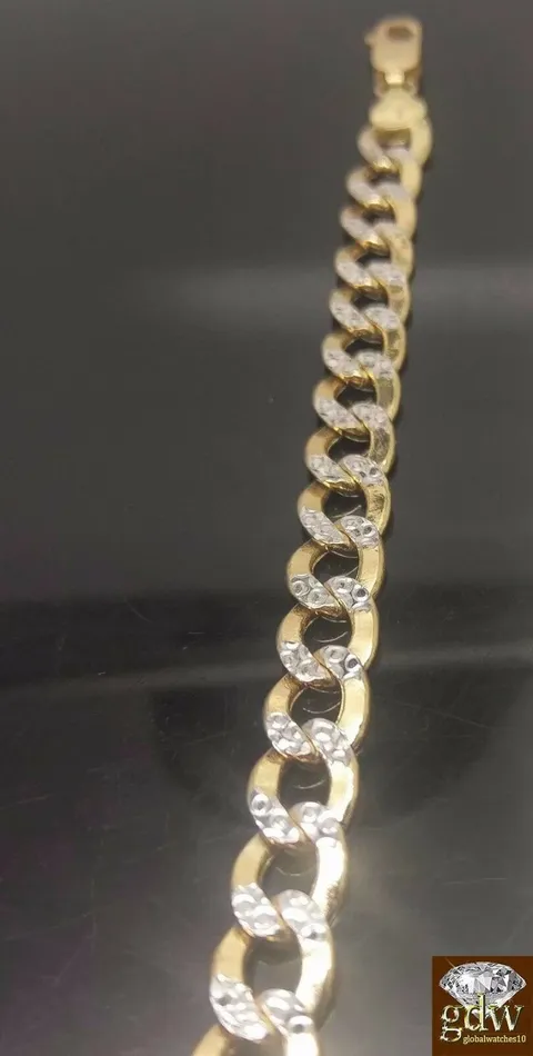Gold and Diamond Real 10k Yellow Gold 9 Diamond Cuts Cuban curb Link Bracelet Rope Byzantine Bracelets