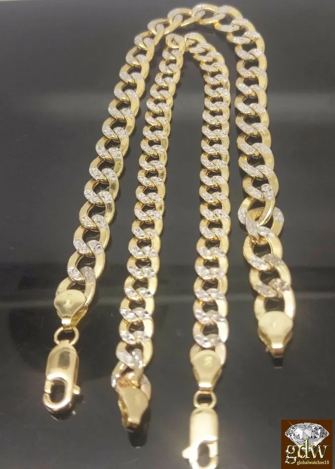 Gold and Diamond Real 10k Yellow Gold 9 Diamond Cuts Cuban curb Link Bracelet Rope Byzantine Bracelets