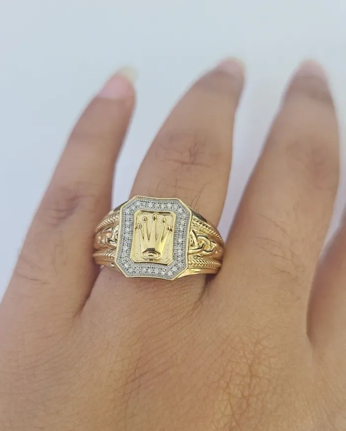 Gold and Diamond Rings Real 10k Diamond Crown Mens Ring Band Yellow Gold Wedding Casual Genuine Natural