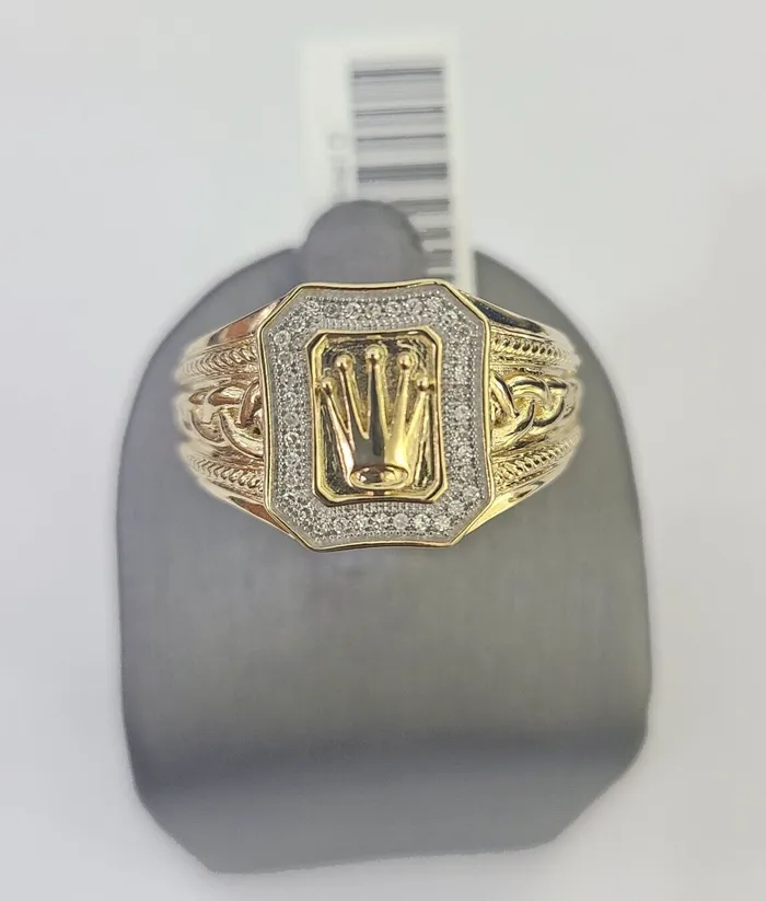 Gold and Diamond Rings Real 10k Diamond Crown Mens Ring Band Yellow Gold Wedding Casual Genuine Natural