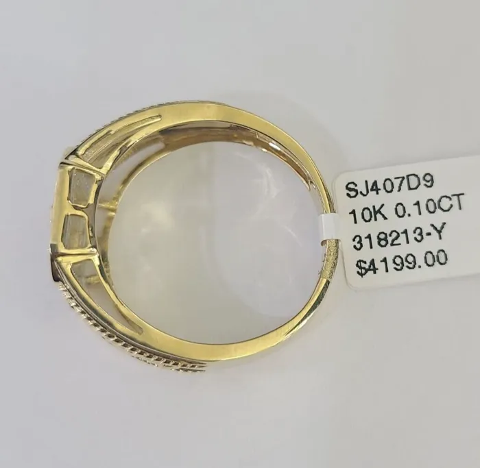 Gold and Diamond Rings Real 10k Diamond Crown Mens Ring Band Yellow Gold Wedding Casual Genuine Natural