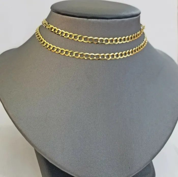 Gold and Diamond Solid REAL Yellow Gold 14k Cuban Curb Link necklace 22 inch gold chain 4mm 14kt Necklaces