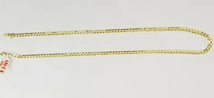 Gold and Diamond Solid REAL Yellow Gold 14k Cuban Curb Link necklace 22 inch gold chain 4mm 14kt Necklaces