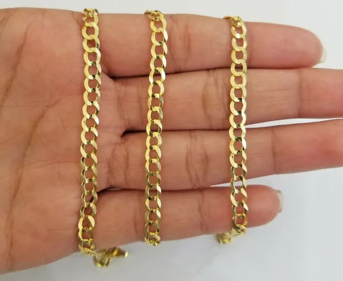 Gold and Diamond Solid REAL Yellow Gold 14k Cuban Curb Link necklace 22 inch gold chain 4mm 14kt Necklaces