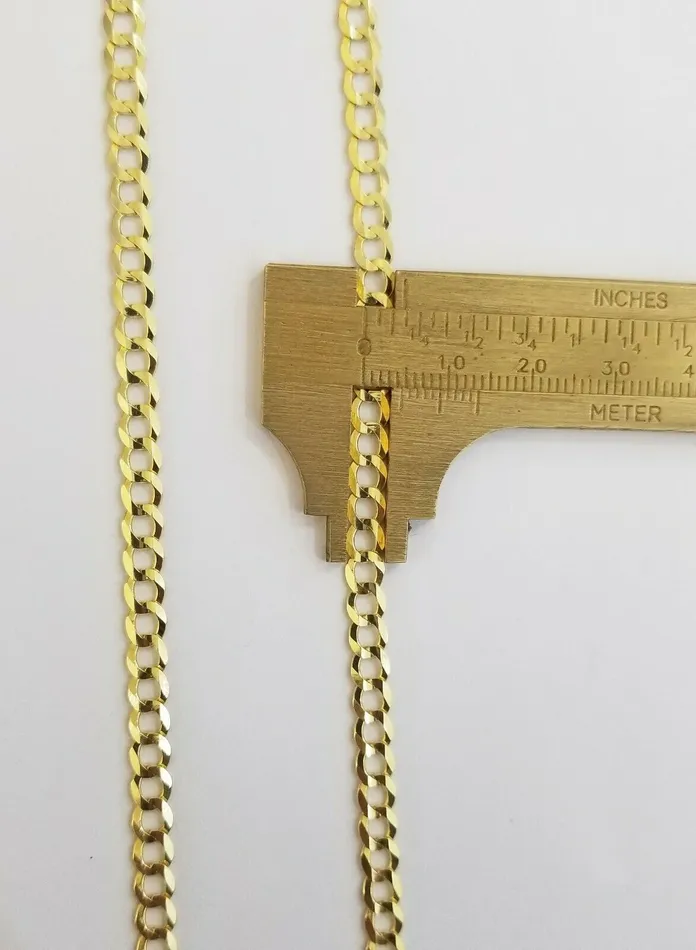Gold and Diamond Solid REAL Yellow Gold 14k Cuban Curb Link necklace 22 inch gold chain 4mm 14kt Necklaces