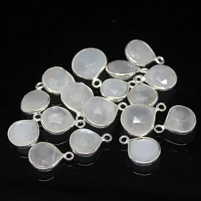 Grey Moonstone Faceted Heart Sterling Silver Bezel Charm Pendant 2pc 12mm13mm Beads Supplies USA Necklaces