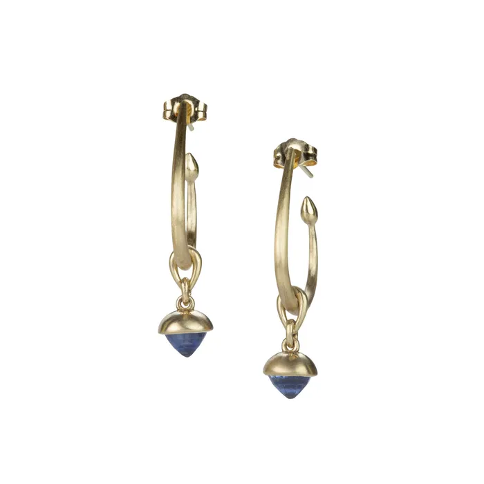Hoop Earrings with Blue Sapphire Acorn Drops Nicole Landaw Earrings